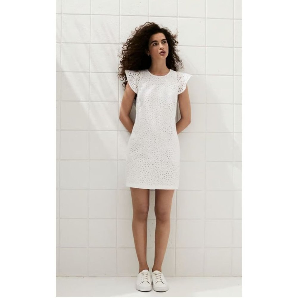 Banana Republic Eyelet Flutter Sleeves with Pockets White Dress Size 18